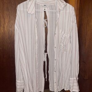 American Eagle Outfitters White Shirt with Mauve Stripes